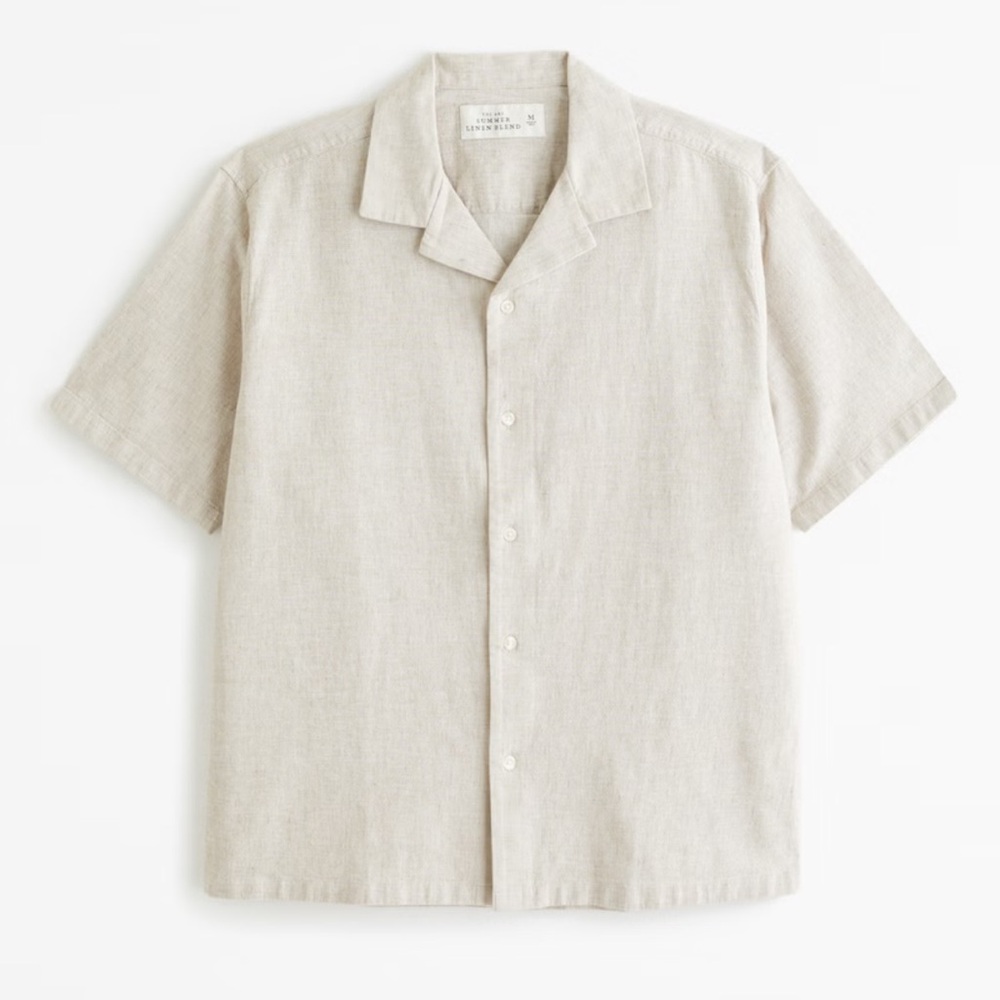 Abercrombie and Fitch Camp Collar Summer Linen-Blend Shirt